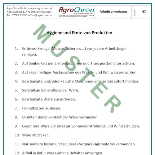 Arbeitsanweisung Hygiene und Ernte von Produkten Deutsch/Fremdsprachen
